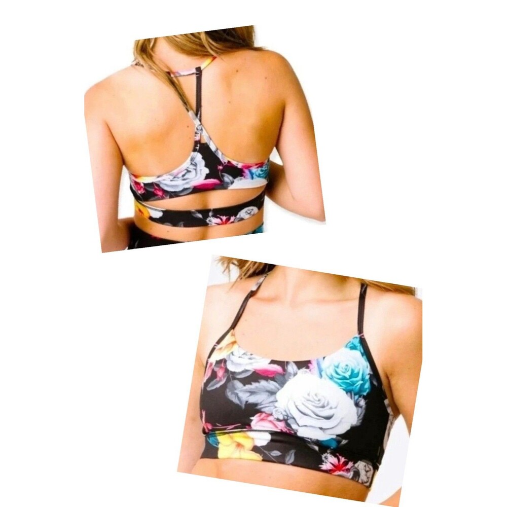 Zyia Active Sports Bra Womens Small Dark Floral Light N Tight Black Workout Yoga